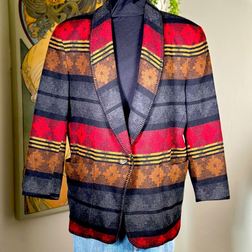 Vintage Made in the USA Aztec Print‎ Oversized Blazer Jacket